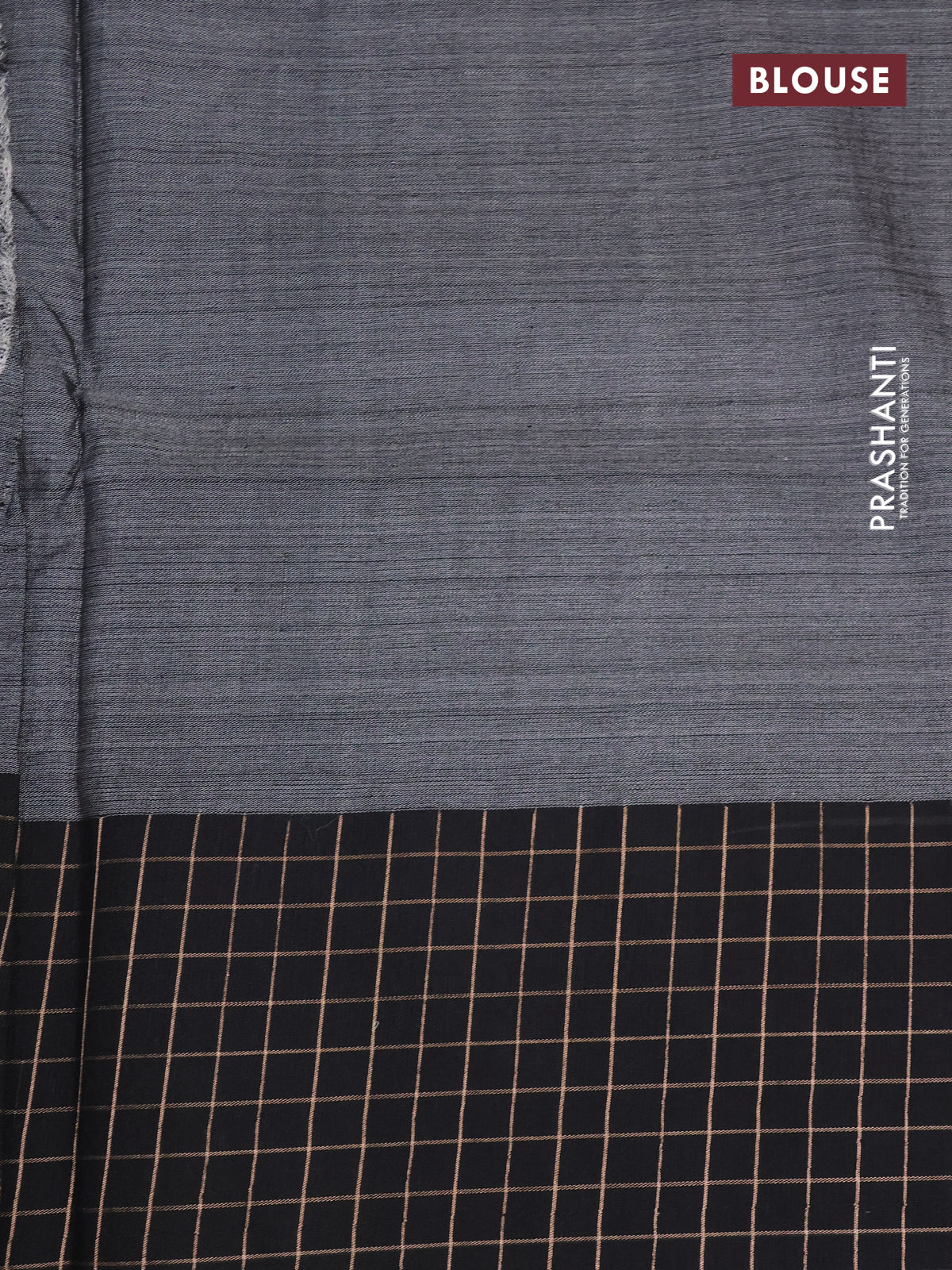 Pure tussar silk saree sandal and black with floral digital prints and temple design zari checked border - Image 3