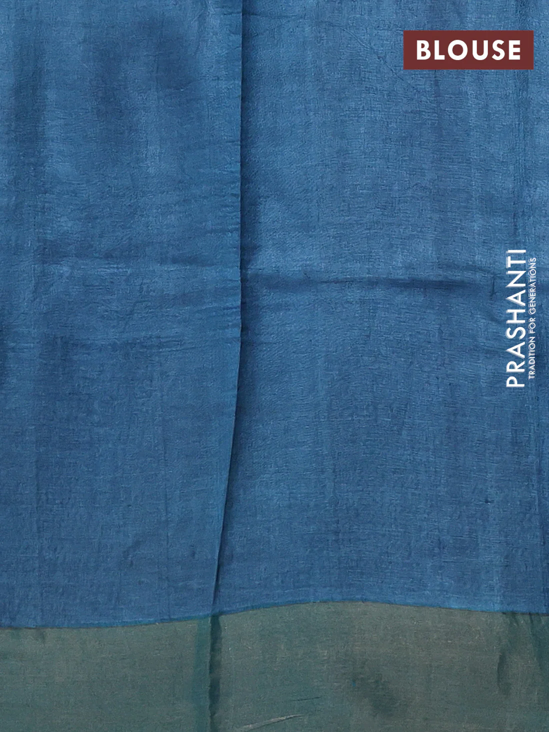 Pure tussar silk saree sandal and teal blue with allover kalamkari hand painted prints and zari woven border - Image 3