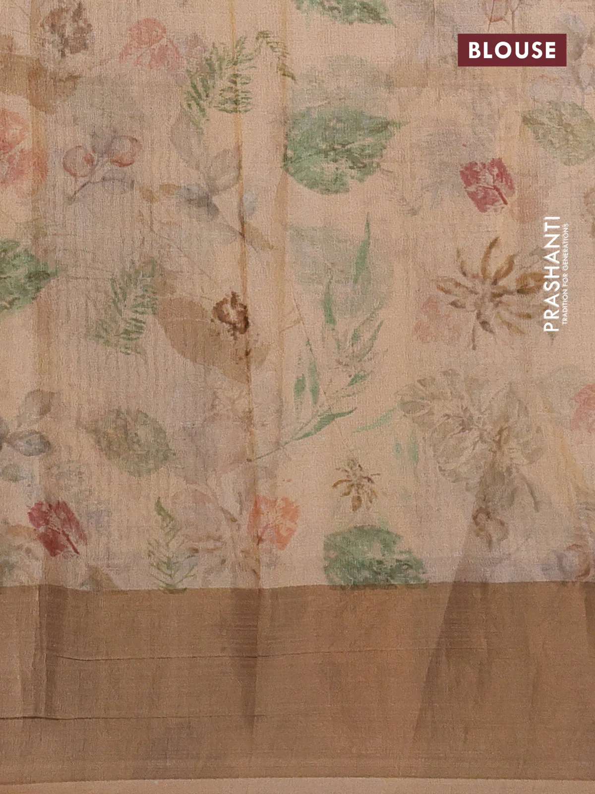 Pure tussar silk saree sandal with allover digital prints and zari woven border - Image 3