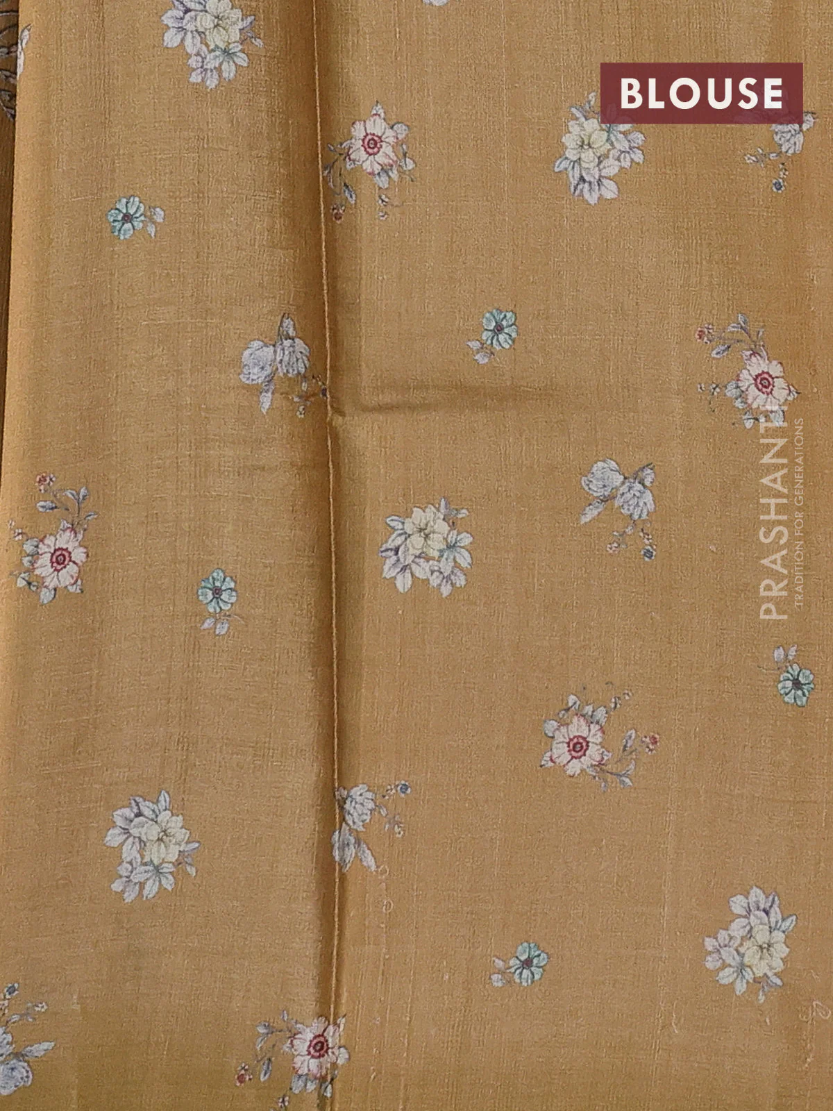 Pure tussar silk saree sandal with allover floral digital prints in borderless style - Image 3