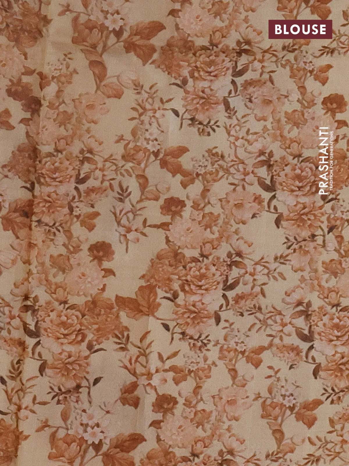 Pure tussar silk saree sandal with allover floral prints in borderless style - Image 3