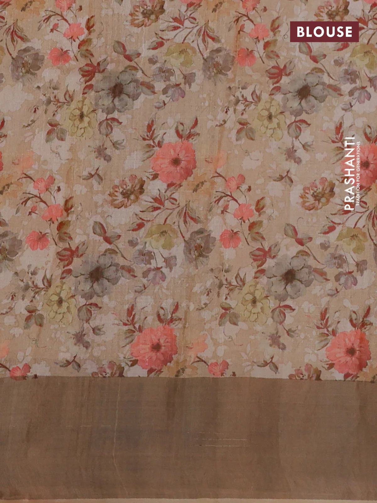 Pure tussar silk saree sandal with floral digital prints and zari woven border - Image 3