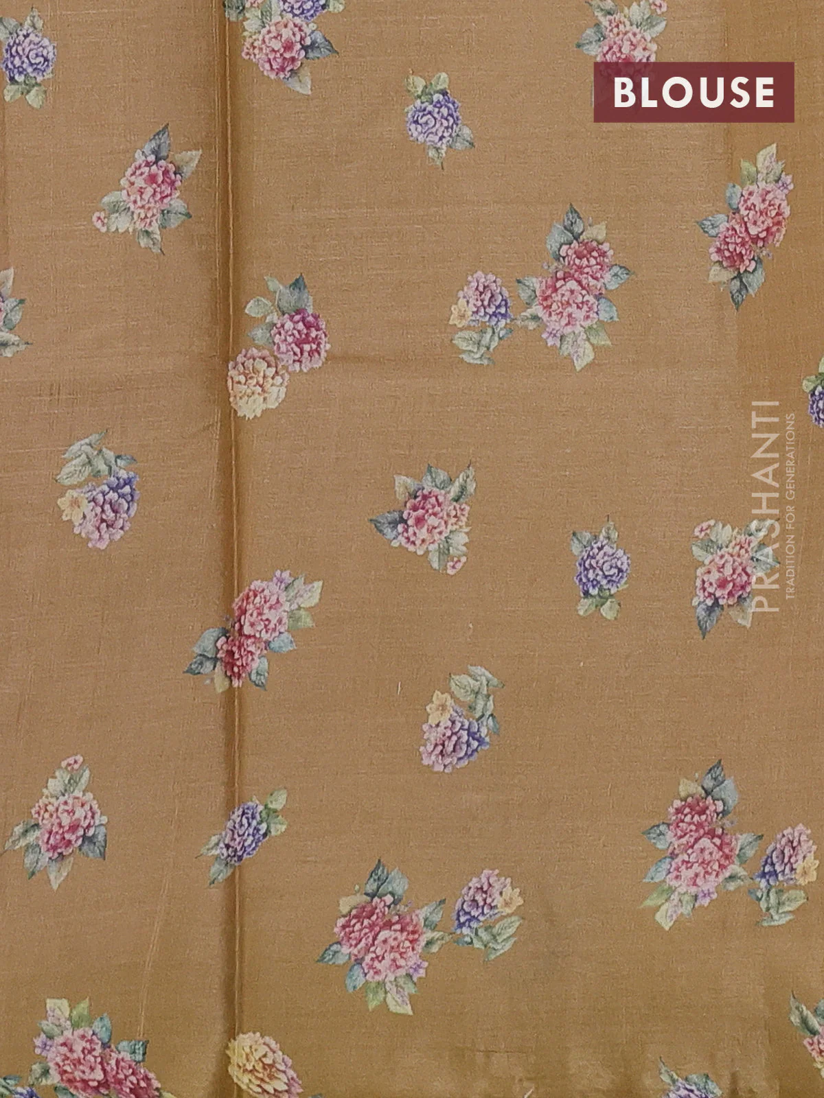 Pure tussar silk saree sandal with floral digital prints in borderless style - Image 3