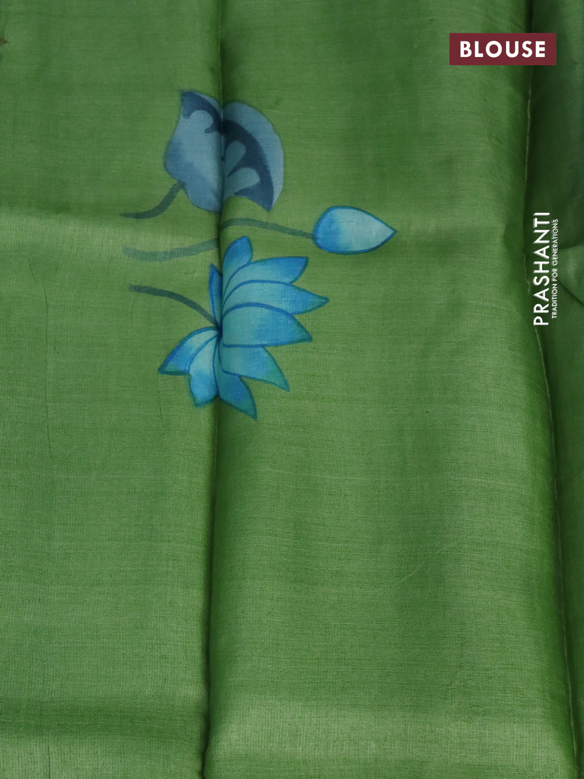 Pure tussar silk saree teal blue and green shade with plain body and pichwai hand painted pallu & border - Image 3