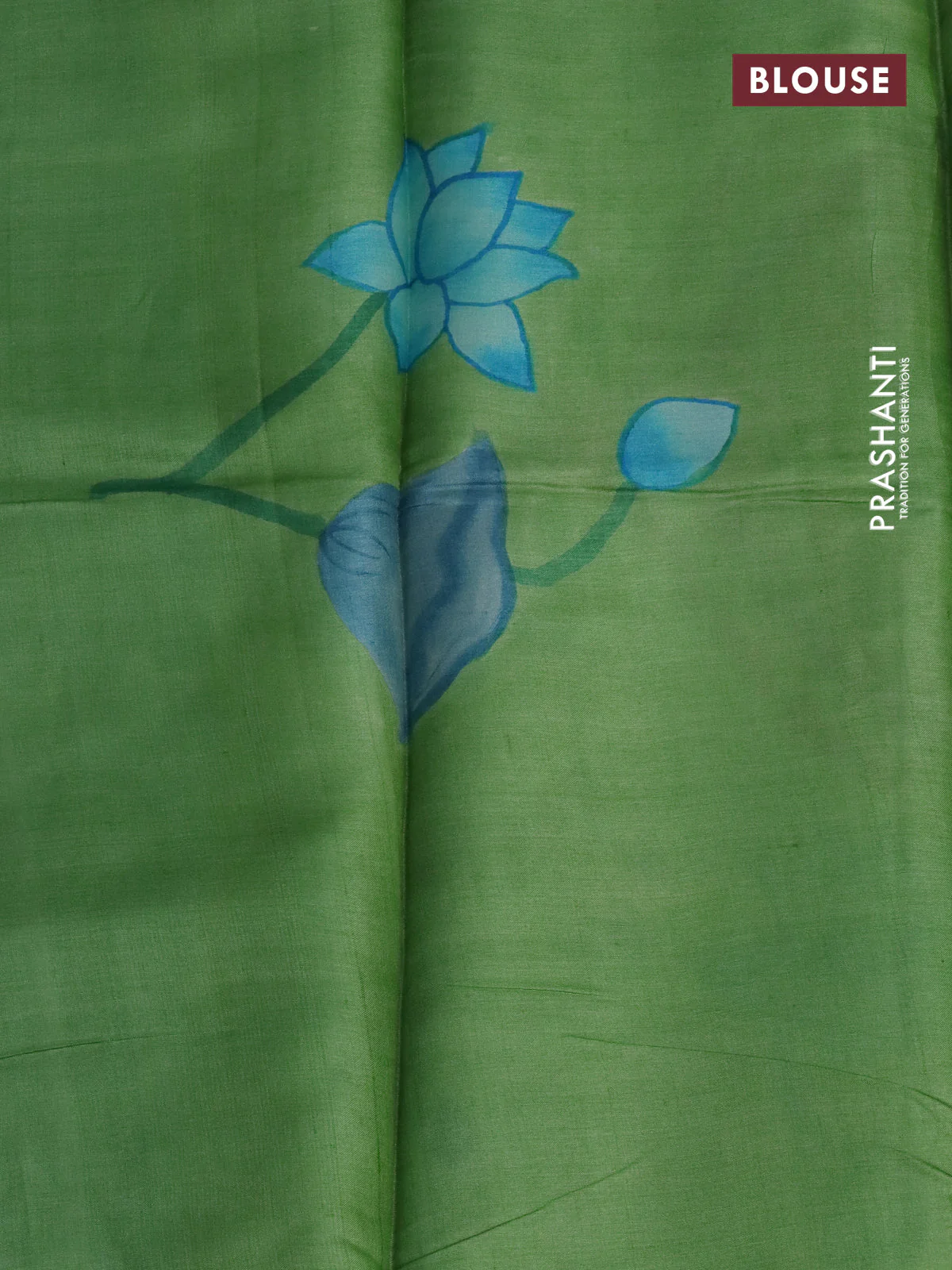 Pure tussar silk saree teal blue and green with plain body and pichwai hand painted pallu & border - Image 3