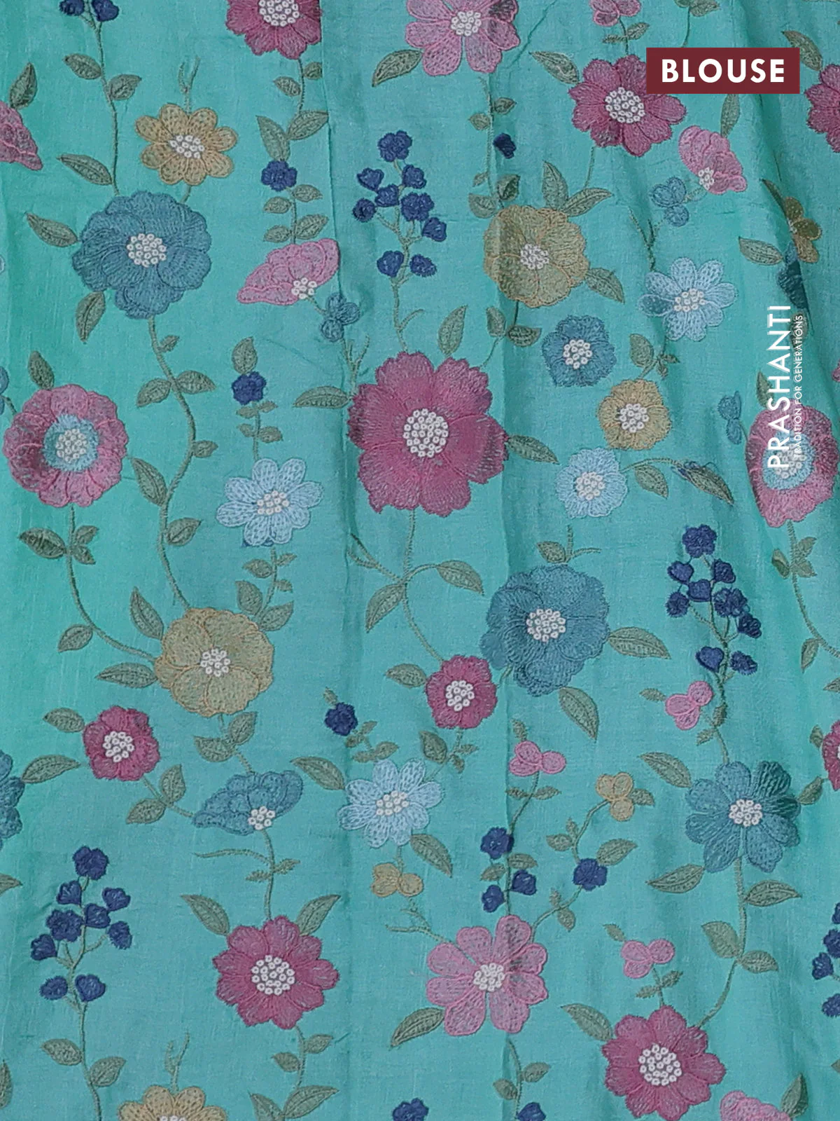 Pure tussar silk saree teal blue with mirror work and mirror work border - Image 4