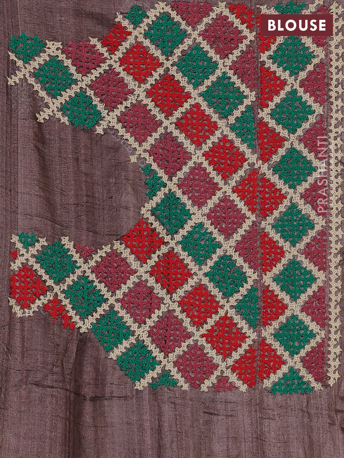 Pure tussar silk saree teal green and brown with allover zari checks and zari woven border - Image 3