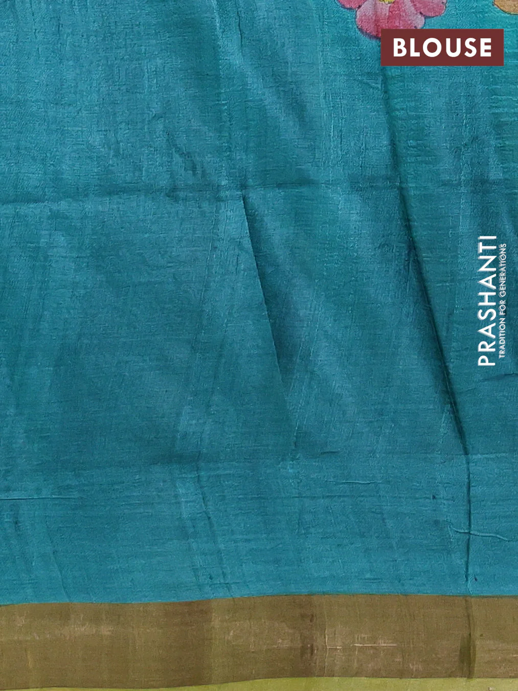Pure tussar silk saree teal green and mehendi green with allover hand painted prints and zari woven border - Image 3