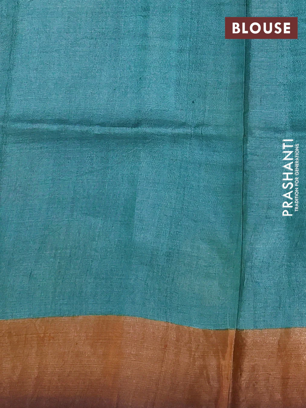 Pure tussar silk saree teal green and peach pink with allover hand painted prints and zari woven border - Image 3