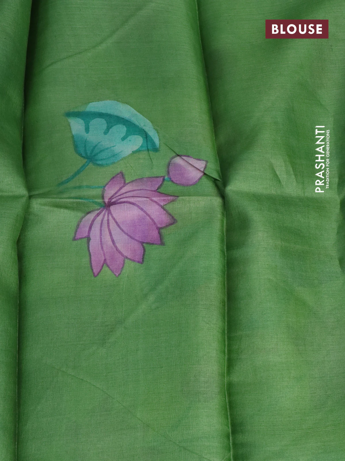 Pure tussar silk saree teal green shade and green with plain body and pichwai hand painted pallu & border - Image 3