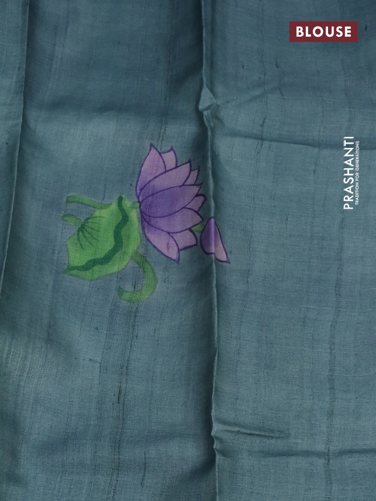 Pure tussar silk saree teal green shade and grey shade with plain body and pichwai hand painted pallu & border - Image 3
