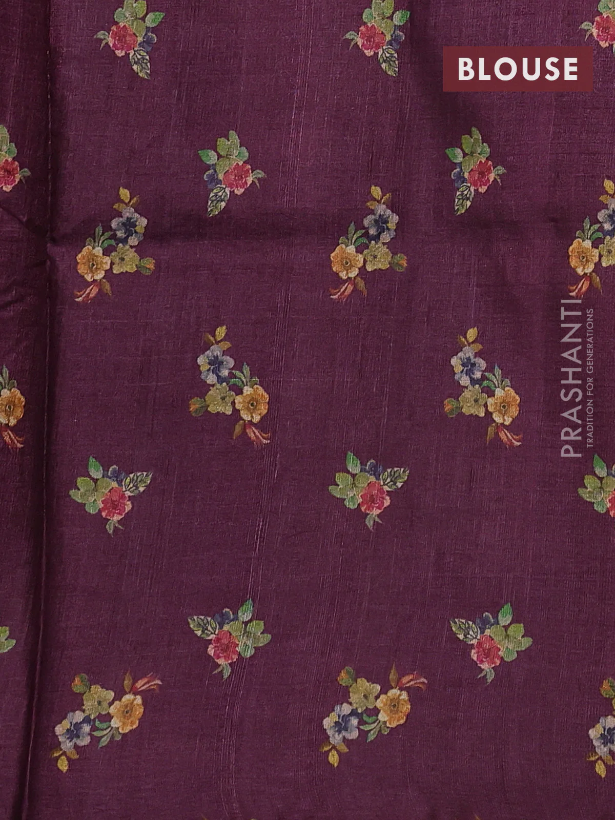 Pure tussar silk saree wine shade with allover floral digital prints in borderless style - Image 3