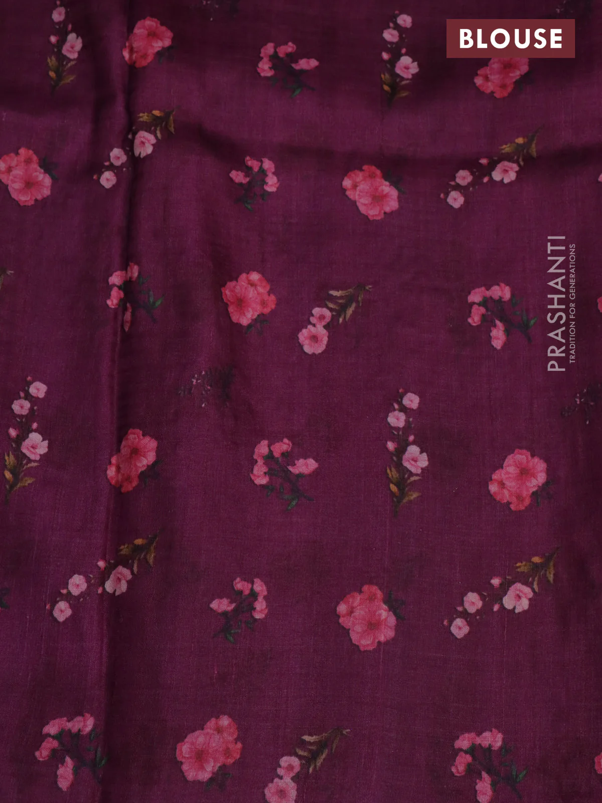 Pure tussar silk saree wine shade with floral prints & pita work - Image 3