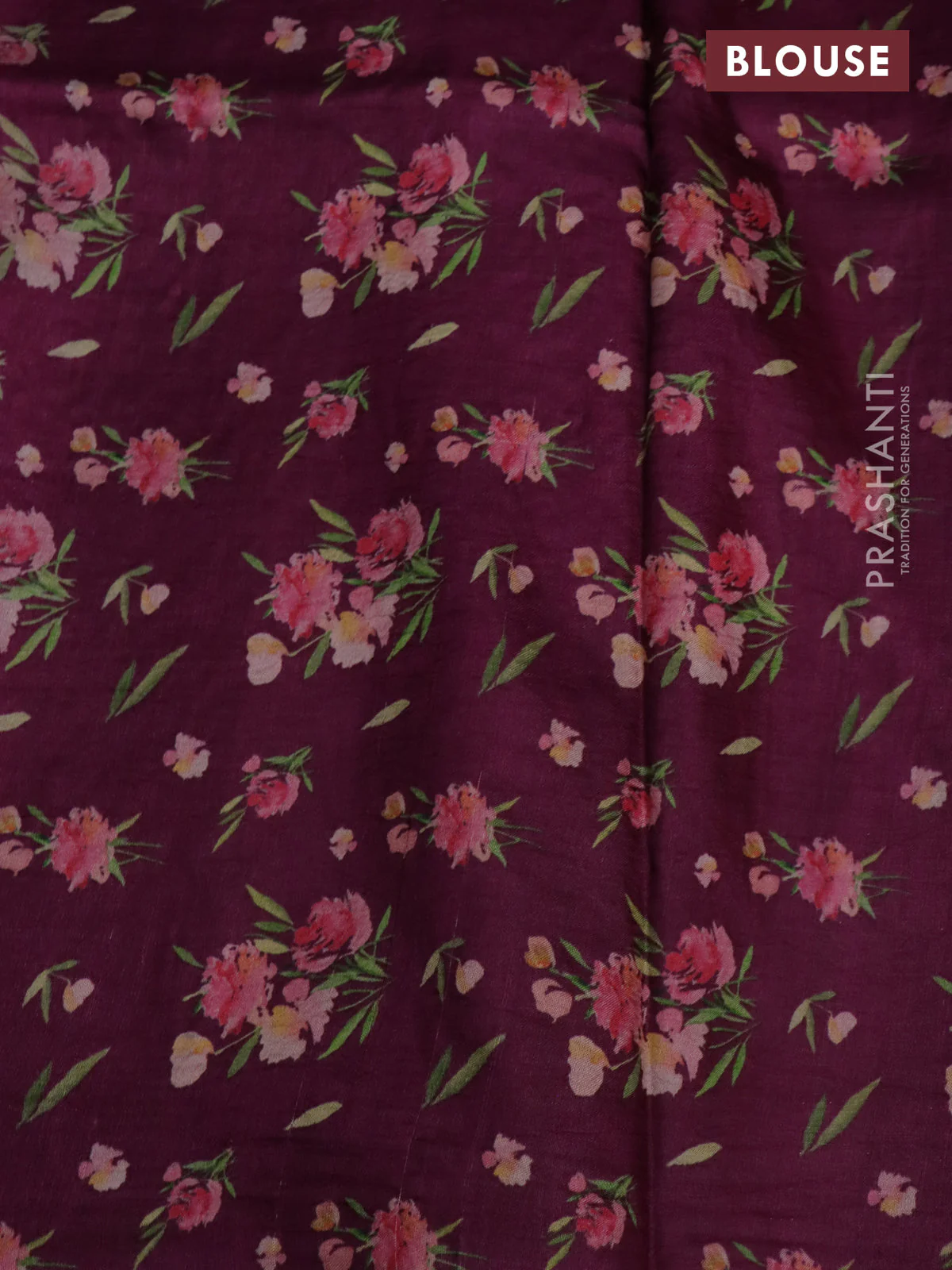 Pure tussar silk saree wine shade with floral prints & pita work - Image 3