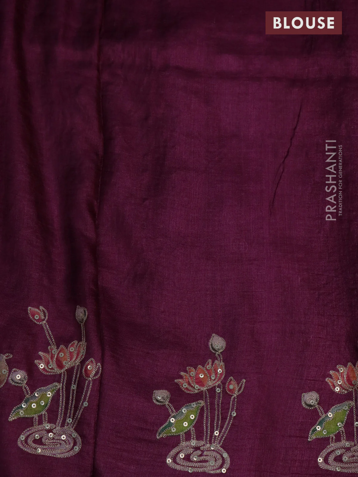 Pure tussar silk saree wine shade with pichwai prints & pita work - Image 3