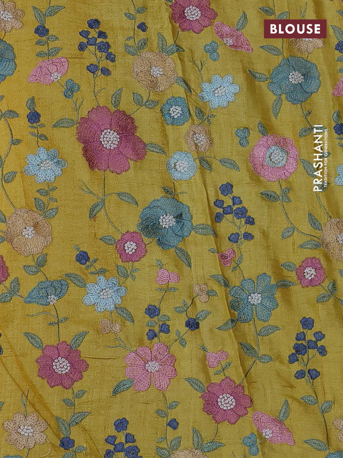 Pure tussar silk saree yellow with mirror work and mirror work border - Image 6