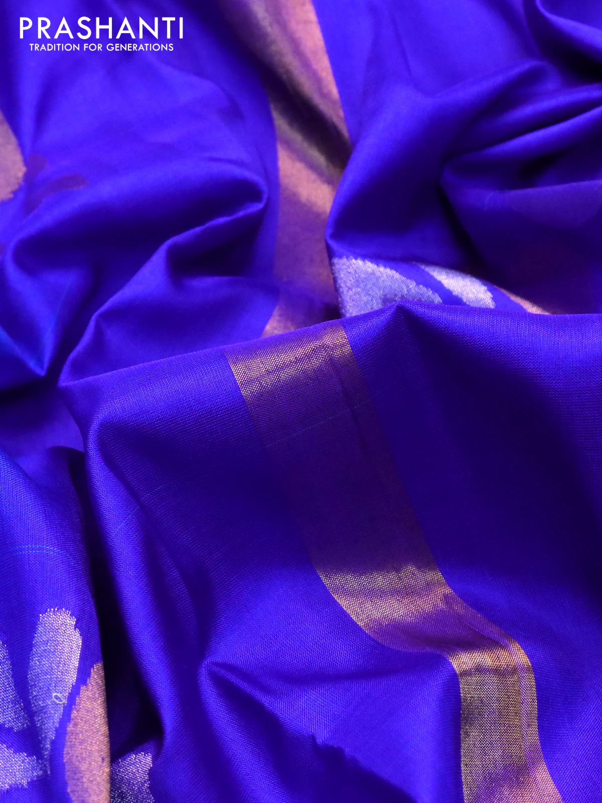 Pure uppada silk saree cs blue and blue with zari woven jamdhani buttas and zari woven border - Image 3