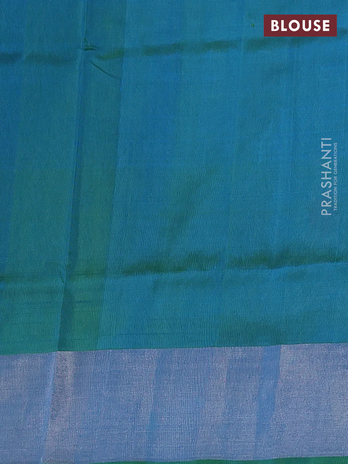 Pure uppada silk saree cs blue and dual shade of green with allover silver zari woven leaf buttas and silver zari woven border - Image 3