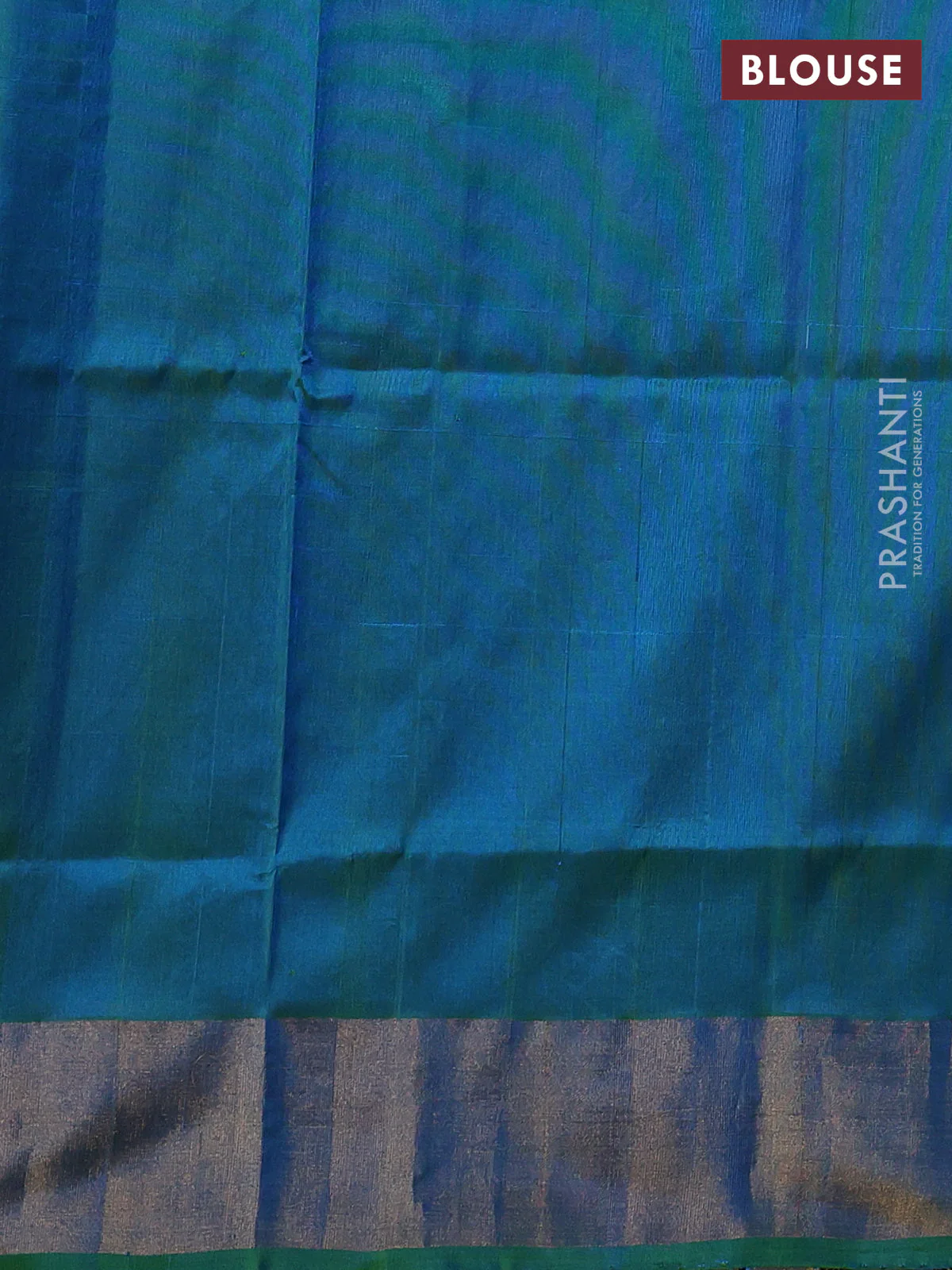Pure uppada silk saree cs blue and dual shade of greenish blue with silver & gold zari woven tilak buttas and zari woven border - Image 3