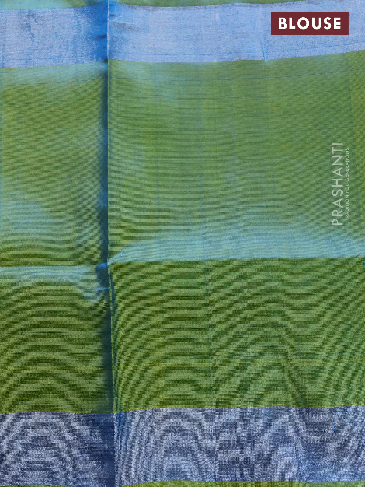 Pure uppada silk saree cs blue and dual shade of lime green with allover silver zari woven floral buttas and long silver zari woven paisley butta border - Image 4