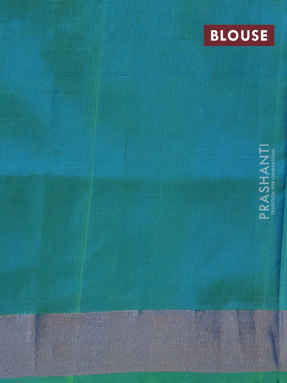 Pure uppada silk saree cs blue and dual shade of teal green with silver zari woven floral buttas and zari woven butta border - Image 3