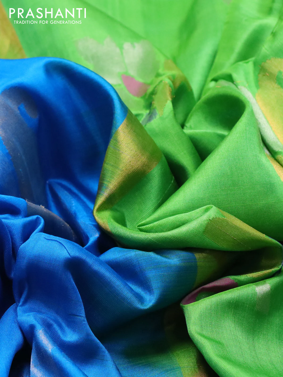 Pure uppada silk saree cs blue and light green with zari woven jamdhani buttas and zari woven border - Image 3