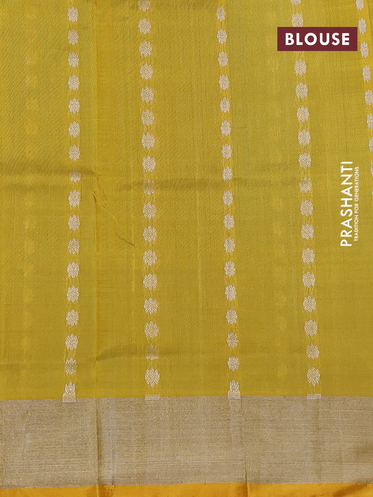 Pure uppada silk saree cs blue and mustard yellow with allover silver zari woven buttas and silver zari woven border - Image 3