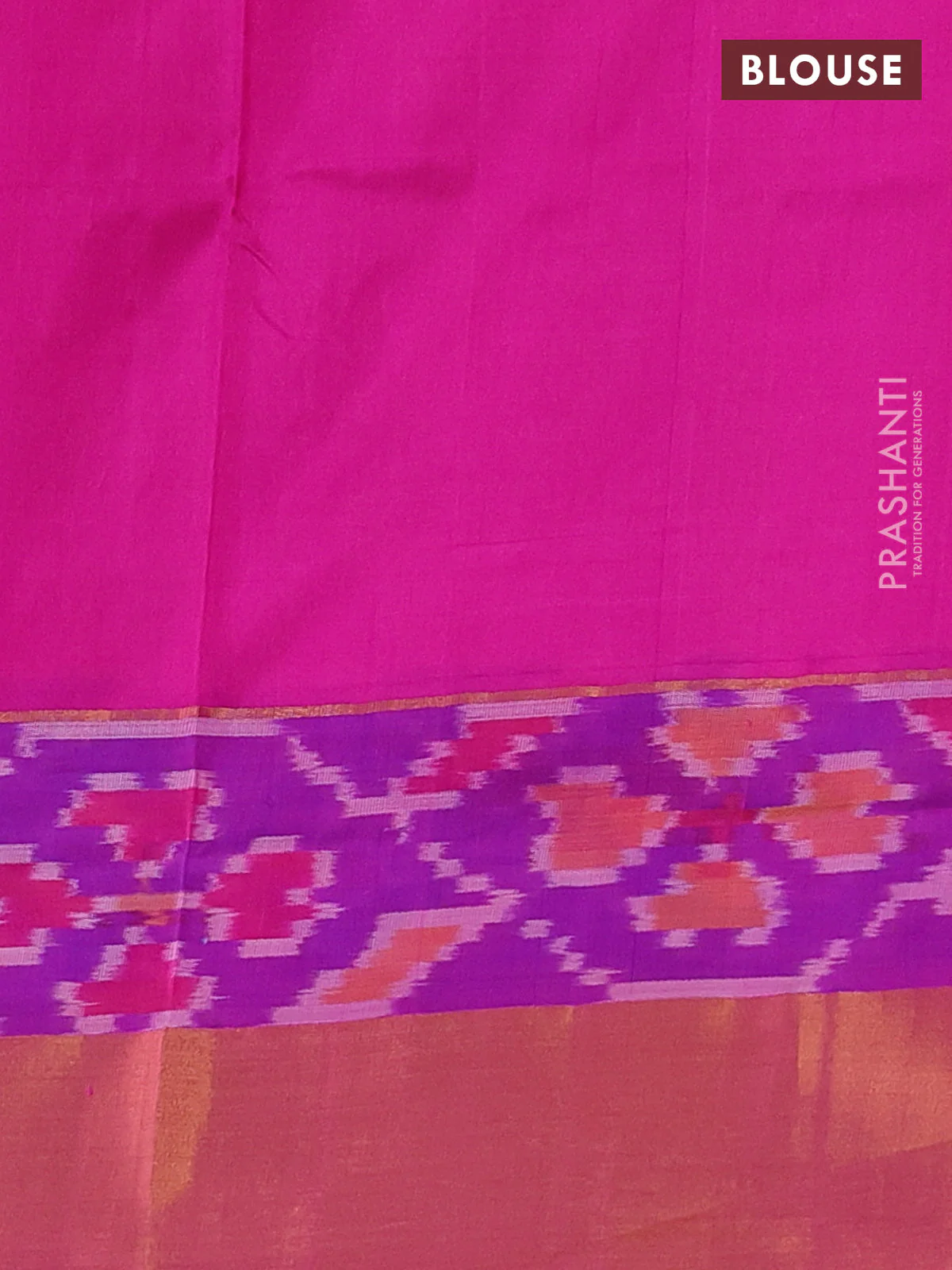 Pure uppada silk saree dual shade of pinkish orange and pink with sllover silver & gold zari weaves and zari woven ikat style border - Image 3