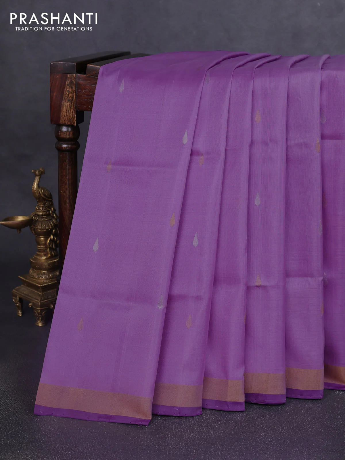 Pure uppada silk saree lavender and deep purple with thread & zari woven thilak buttas and jamdhani design pallu