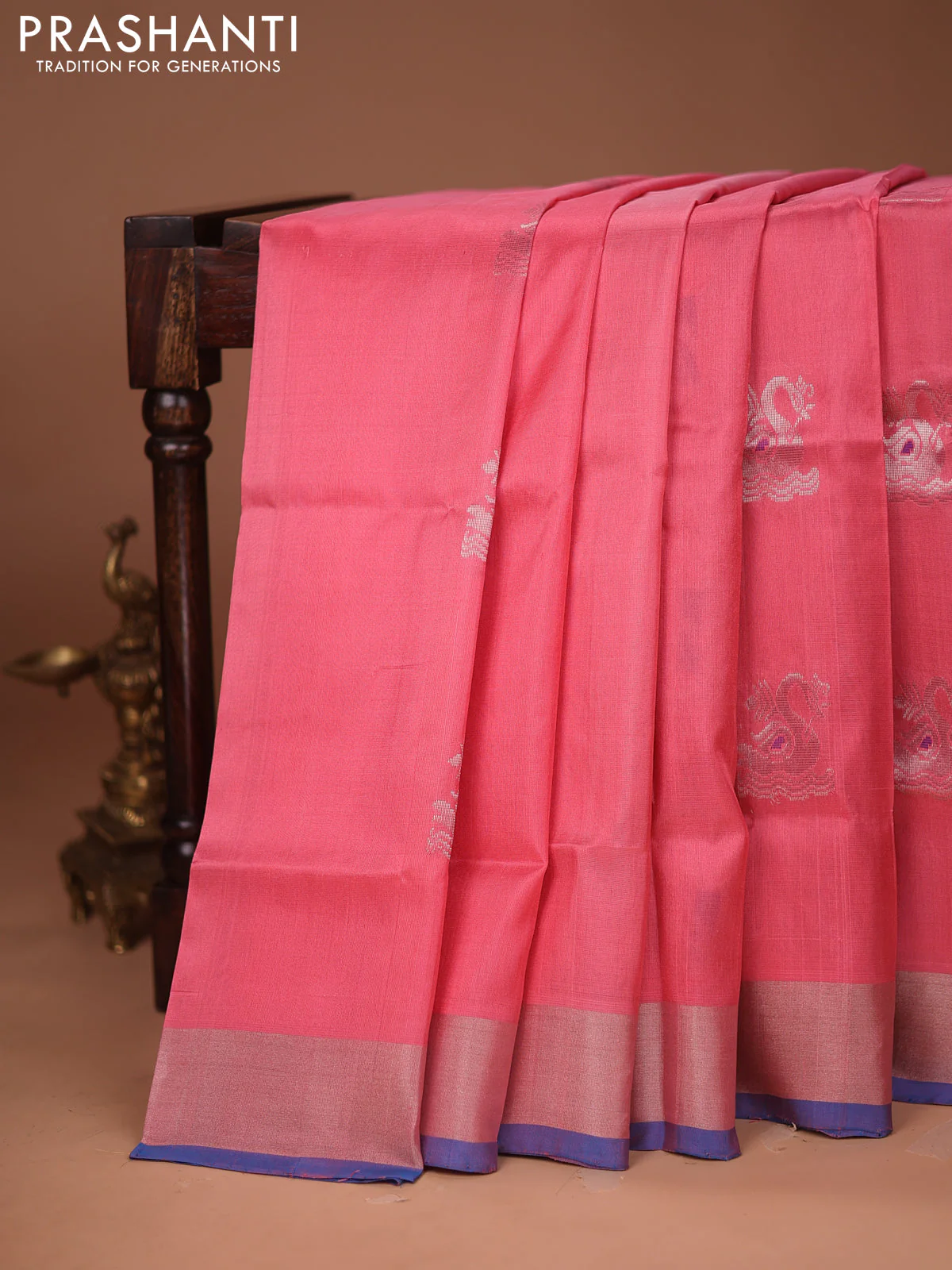 Pure uppada silk saree light pink and cs blue with silver zari woven buttas and silver zari woven border