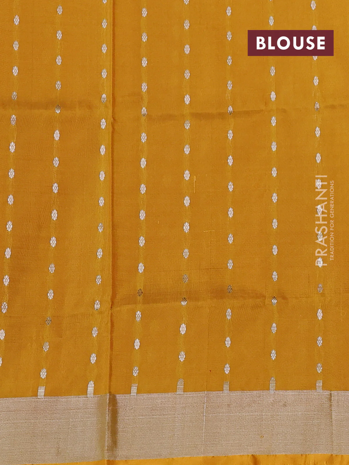 Pure uppada silk saree magenta pink and mustard yellow with allover silver zari woven butta weaves and silver zari woven border - Image 3