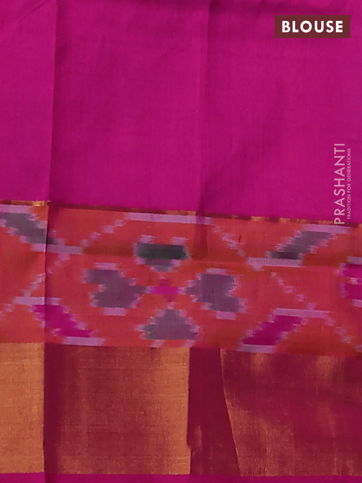 Pure uppada silk saree peacock blue and pink with allover silver & gold zari weaves and zari woven ikat style border - Image 3