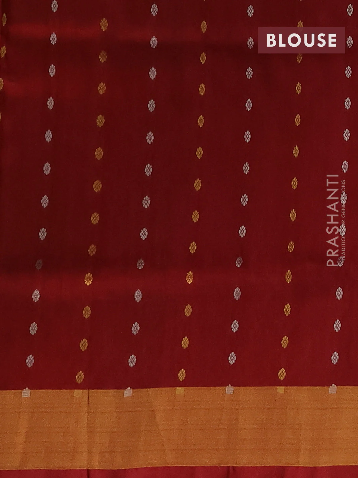 Pure uppada silk saree pink shade and maroon with allover silver & gold zari woven butta weaves and zari woven border - Image 3