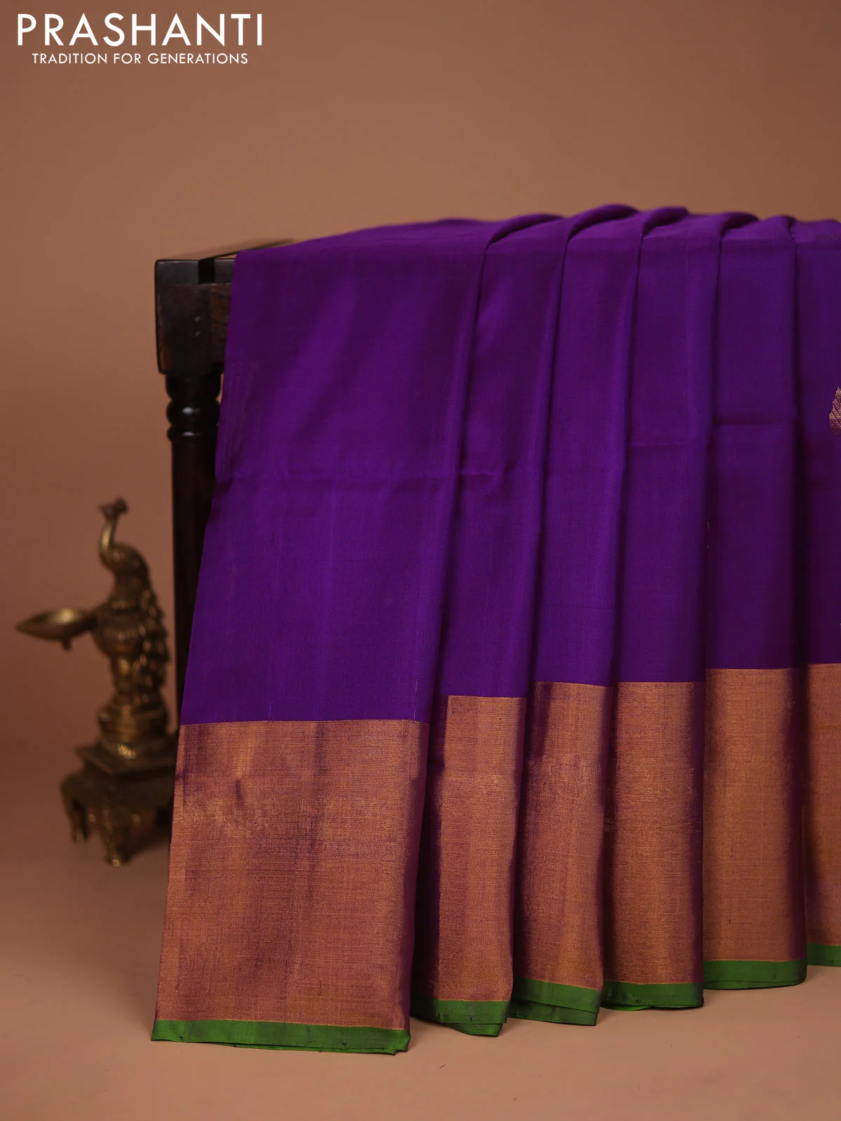 Pure uppada silk saree purple and green with silver & gold zari woven buttas and zari woven border