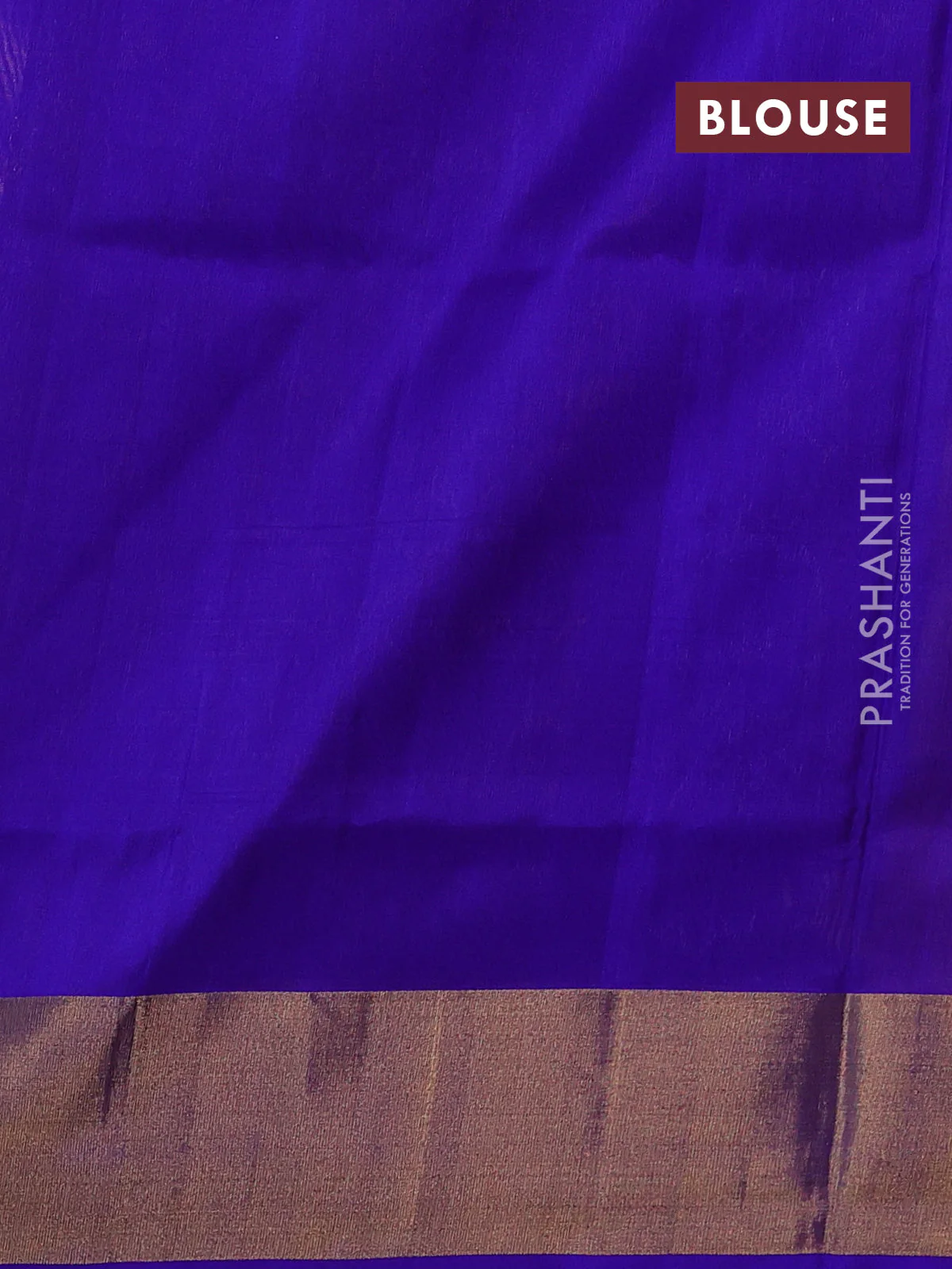 Pure uppada silk saree sandal and blue with allover silver & gold zari weaves and zari woven border - Image 3