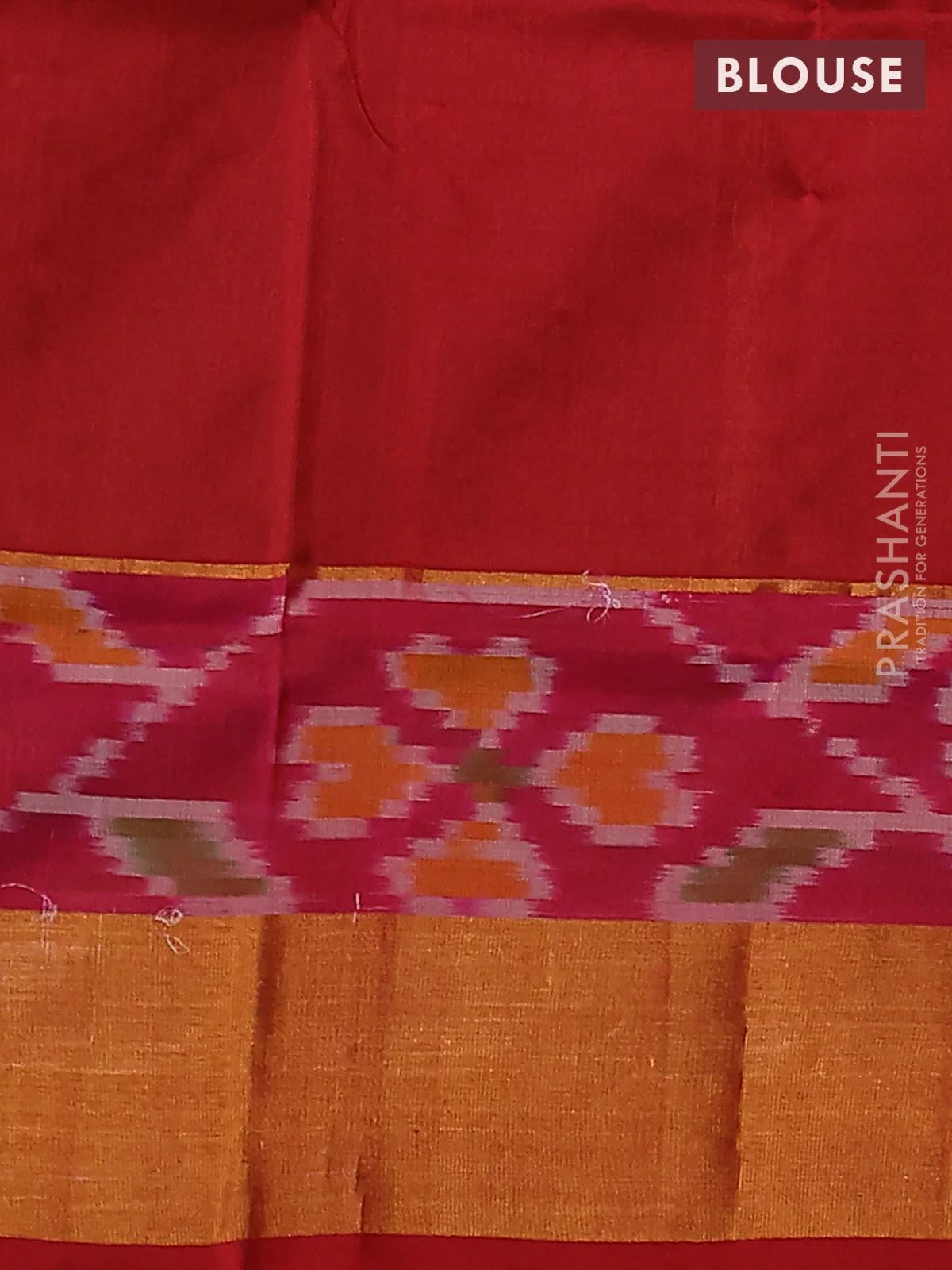 Pure uppada silk saree sap green and red with allover silver & gold zari weaves and zari woven ikat style border - Image 3