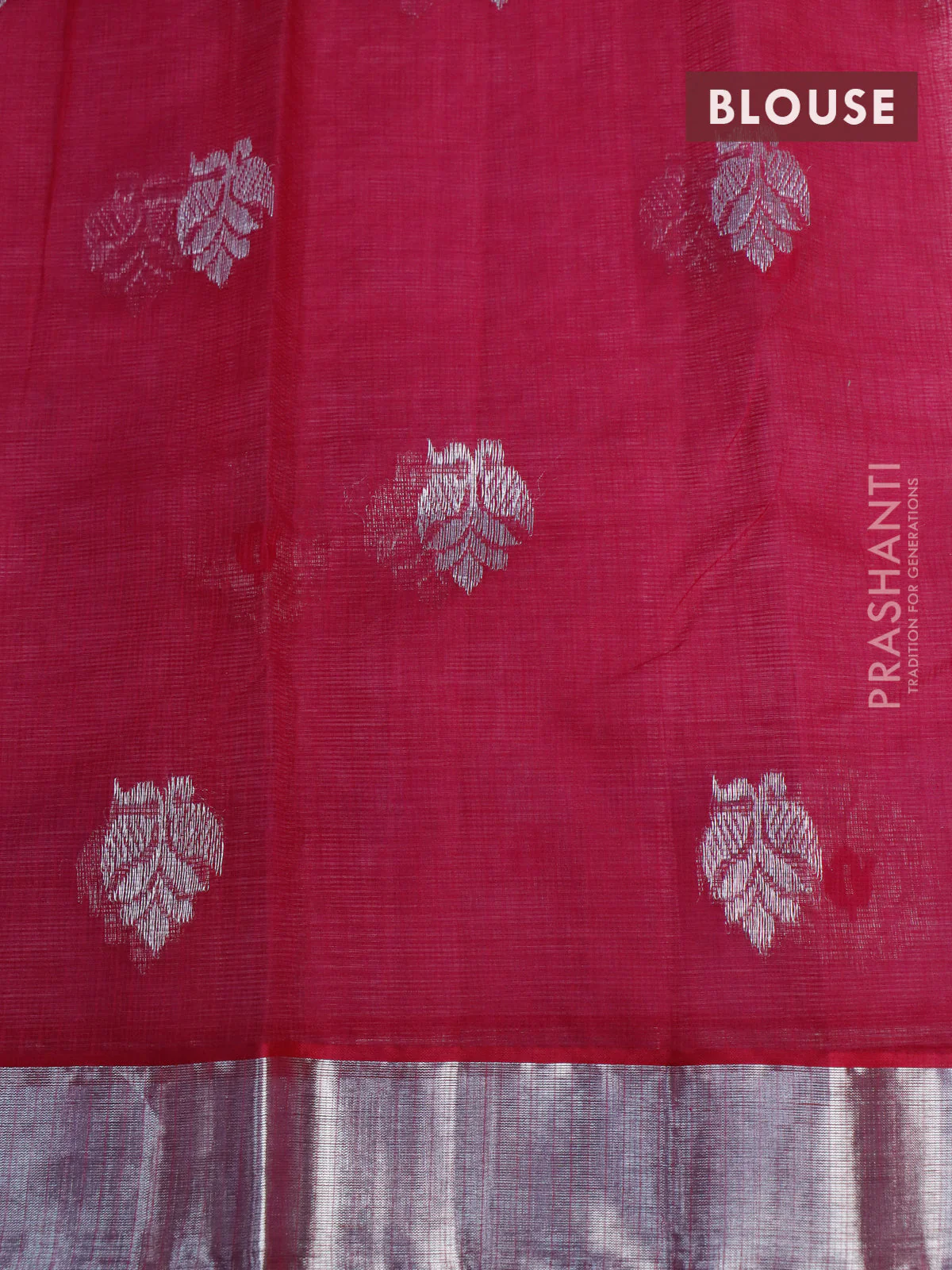Pure zari kota saree pastel pink and pink with thread & silver zari woven buttas and silver zari woven border - Image 4