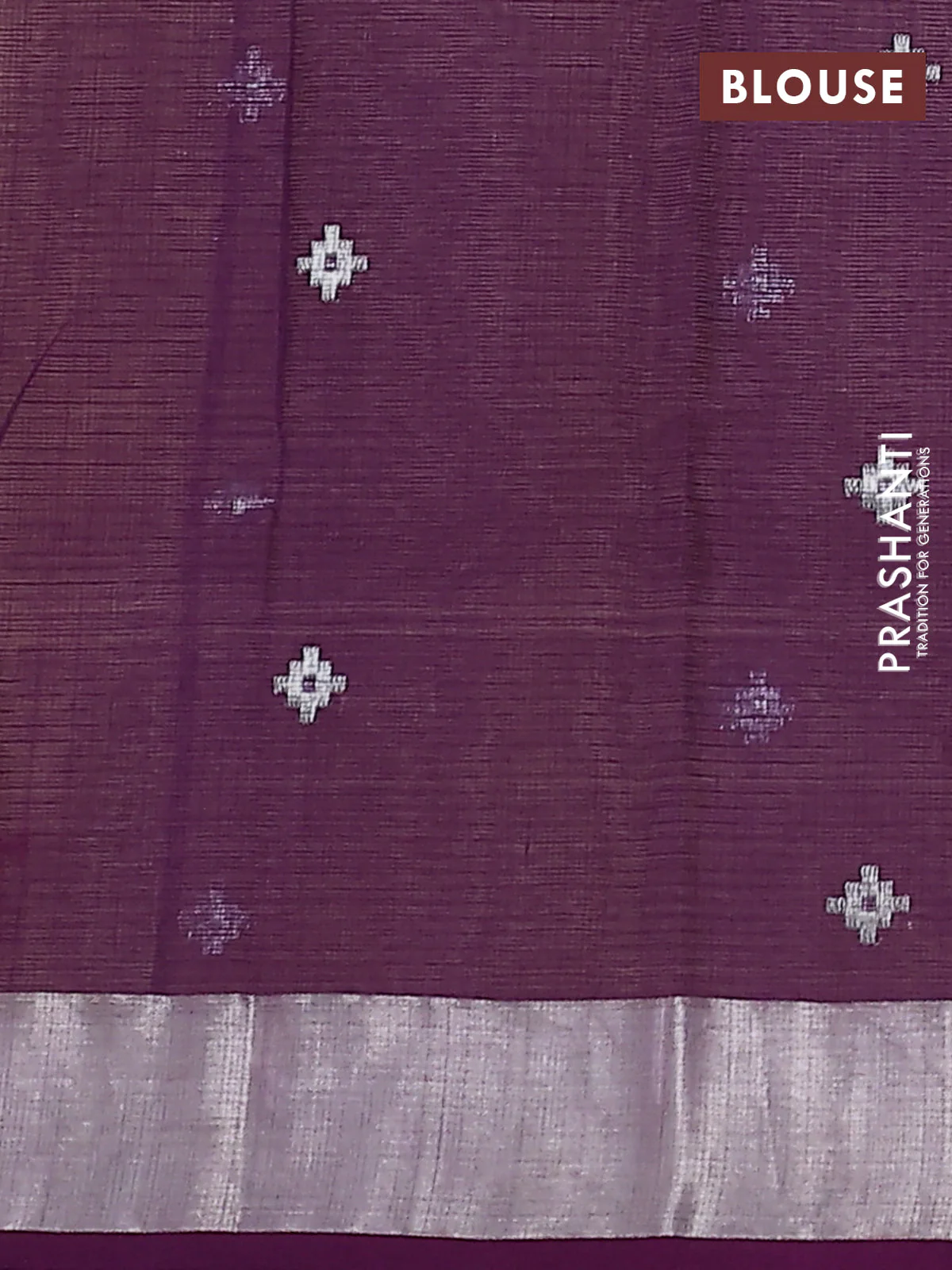 Pure zari kota silk saree beige and purple with silver zari woven buttas and silver zari woven border - Image 4