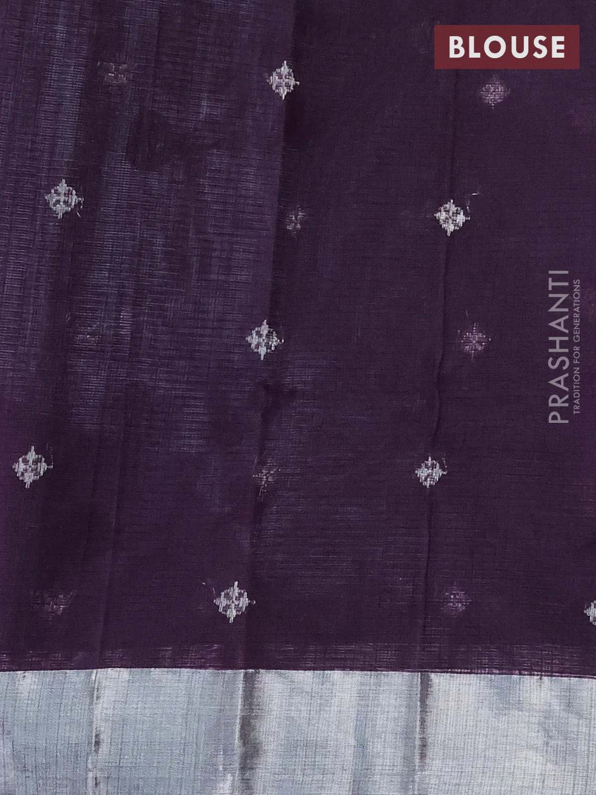 Pure zari kota silk saree grey and purple with silver zari woven buttas and silver zari woven border - Image 4