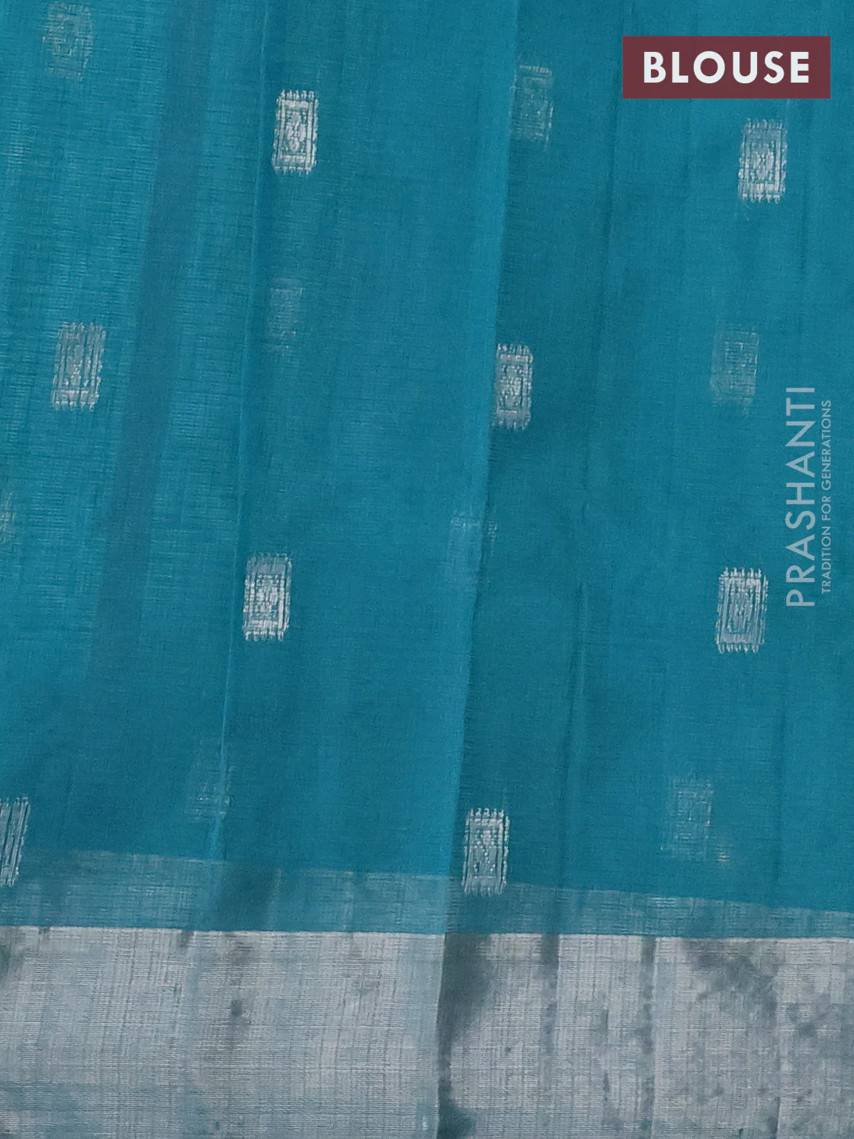 Pure zari kota silk saree light blue with silver zari woven buttas and silver zari woven border - Image 4