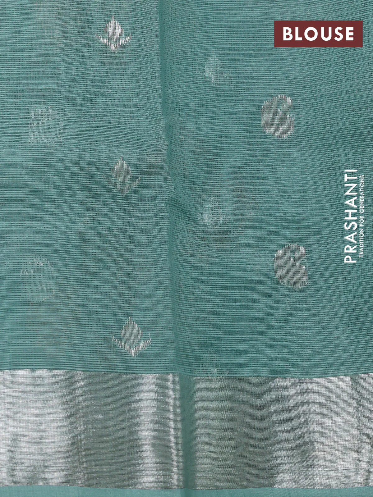 Pure zari kota silk saree pastel blue with allover silver & gold floral weaves and silver zari woven border - Image 4