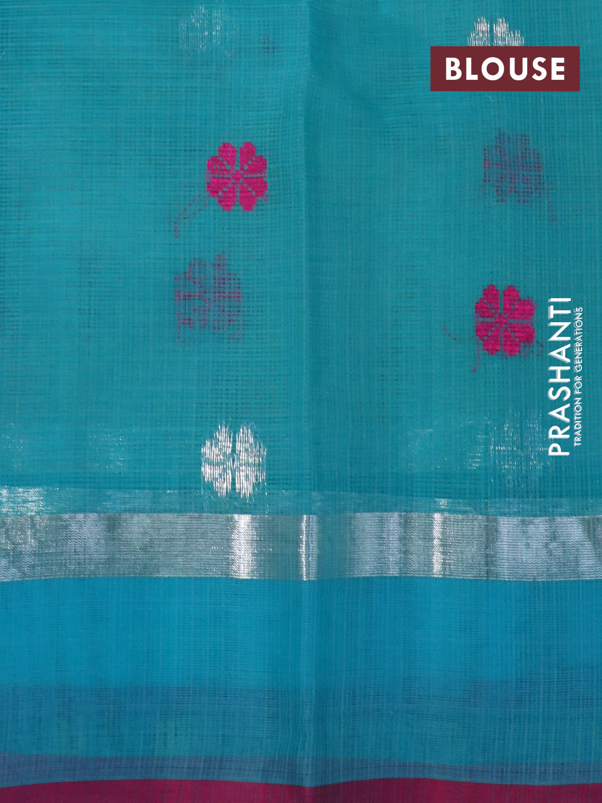 Pure zari kota silk saree pastel green and teal blue with silver zari woven buttas and silver zari woven simple border - Image 4