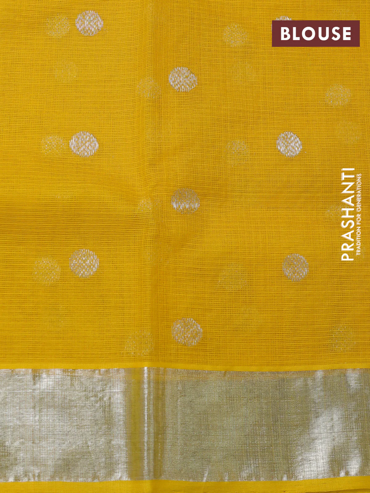 Pure zari kota silk saree pastel grey and yellow with allover silver zari woven floral weaves and silver zari woven border - Image 4