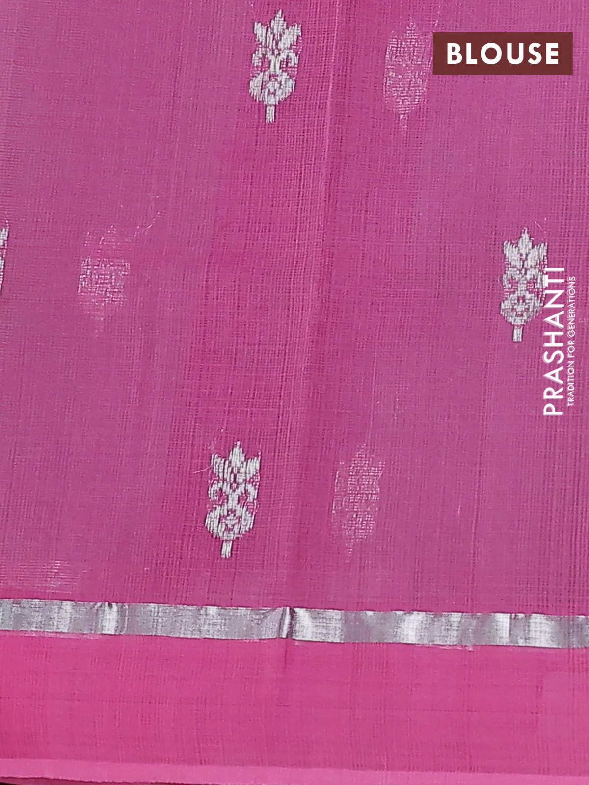 Pure zari kota silk saree pastel shade and pink with thread & silver zari woven buttas and silver zari woven simple border - Image 4