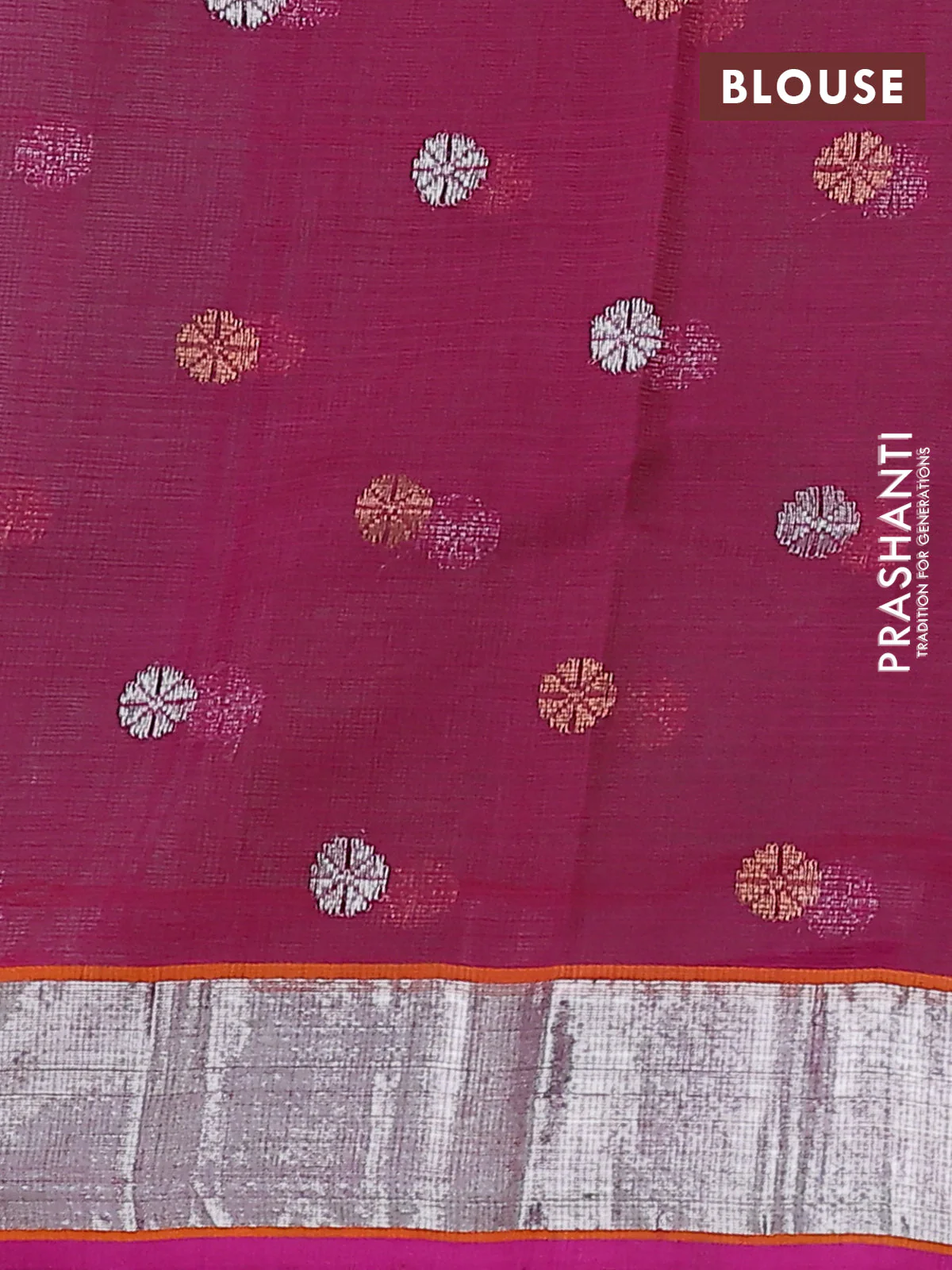 Pure zari kota silk saree teal green and pink with thread & silver zari woven buttas and silver zari woven border - Image 4