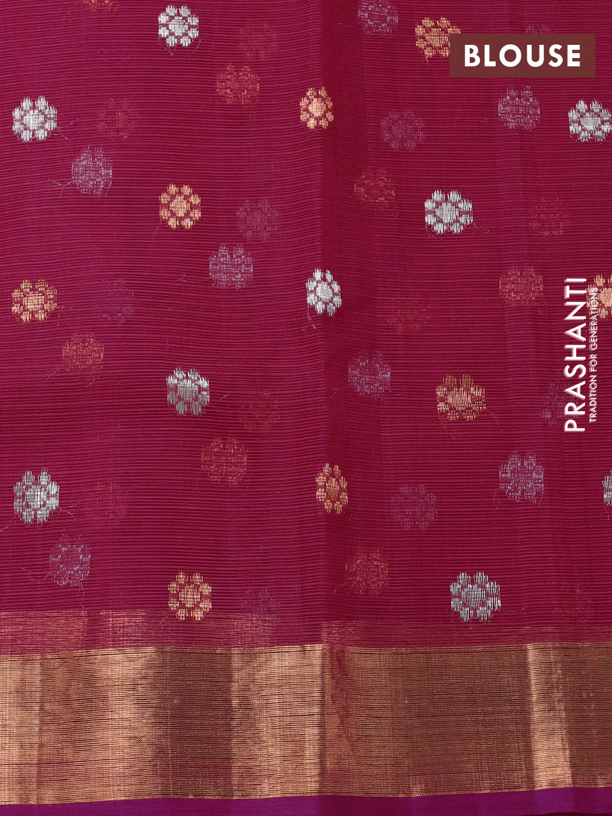 Pure zari tissue kota silk saree beige and pink with allover silver & copper floral zari weaves and copper zari woven border - Image 4