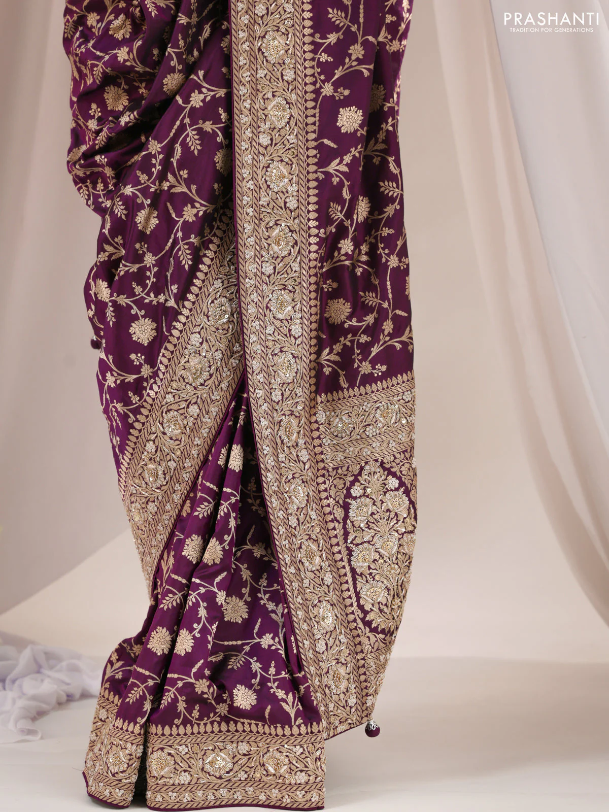 Purple Banarasi Uppada silk saree with allover zari weaves & embroidery border - Image 2