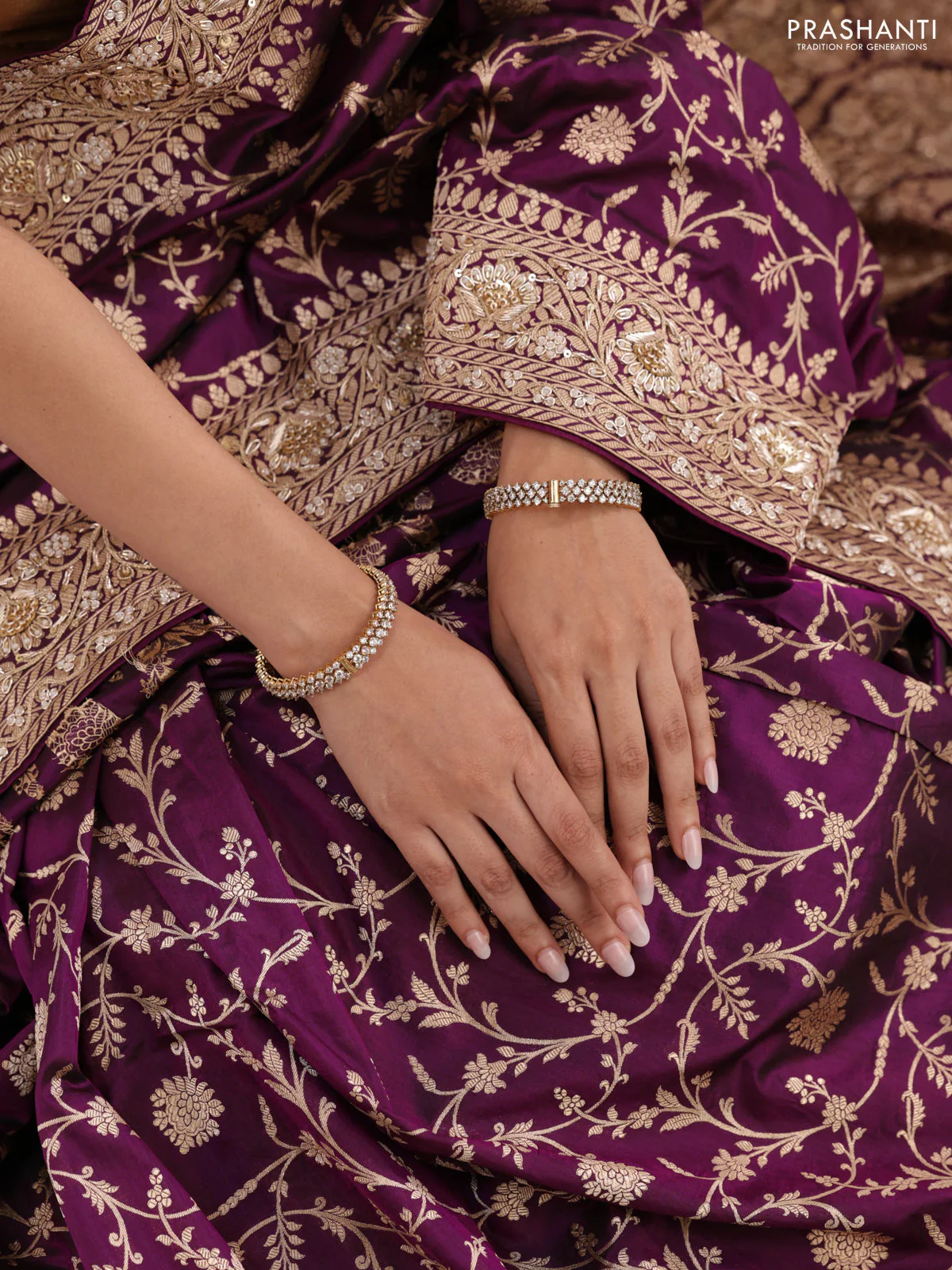 Purple Banarasi Uppada silk saree with allover zari weaves & embroidery border - Image 4