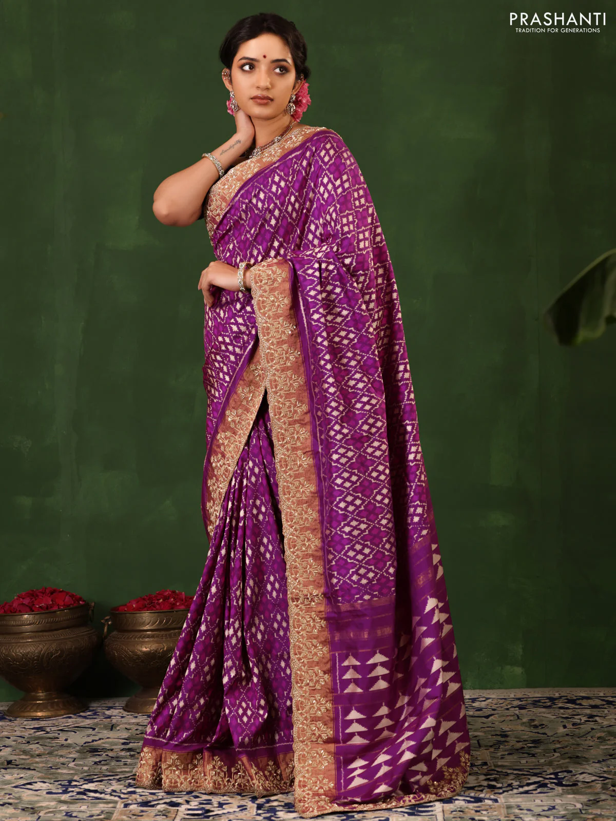 Purple Pochampally Silk Saree With Border Embroidery