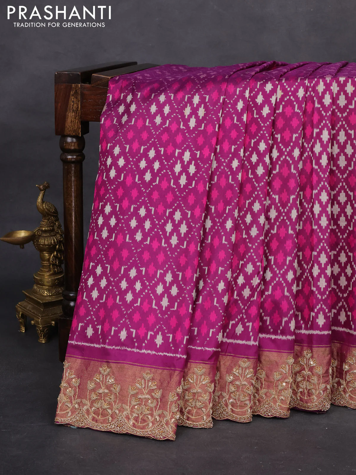 Purple Pochampally Silk Saree With Border Embroidery - Image 6